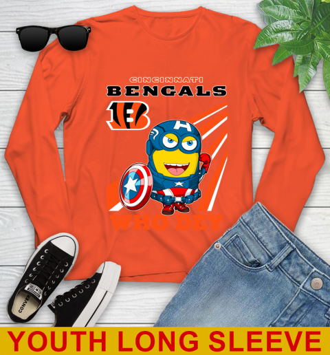 NFL Football Cincinnati Bengals Captain America Marvel Avengers Minion Shirt Youth Long Sleeve 3