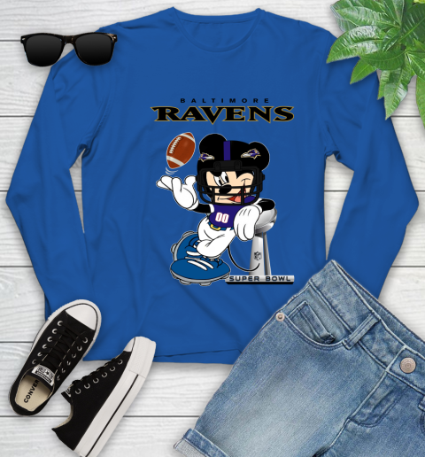 NFL Baltimore Ravens Mickey Mouse Disney Super Bowl Football T Shirt Youth Long Sleeve 9