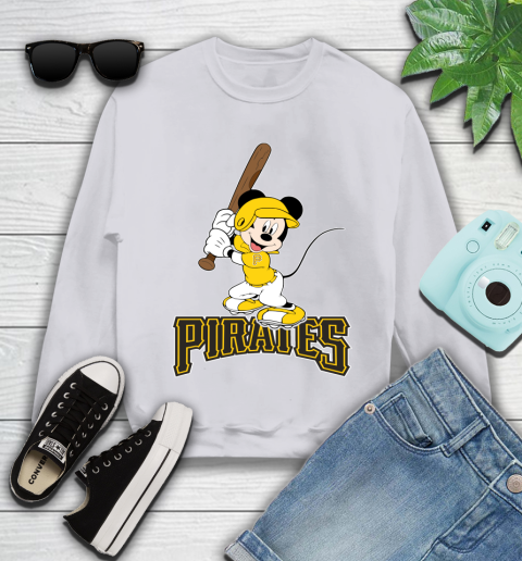 MLB Baseball Pittsburgh Pirates Cheerful Mickey Mouse Shirt Youth Sweatshirt 4