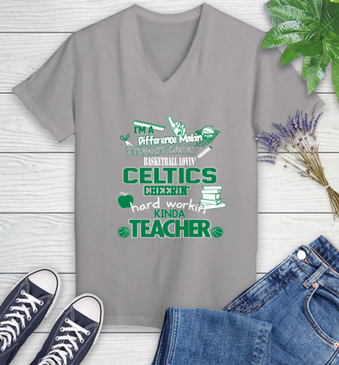 Boston Celtics NBA I'm A Difference Making Student Caring Basketball Loving Kinda Teacher Women's V-Neck T-Shirt 4