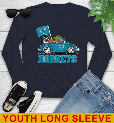 NBA Basketball Charlotte Hornets Darth Vader Baby Yoda Driving Star Wars Shirt Youth Long Sleeve 3