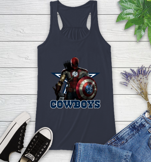 NFL Captain America Thor Spider Man Hawkeye Avengers Endgame Football Dallas Cowboys Racerback Tank 12