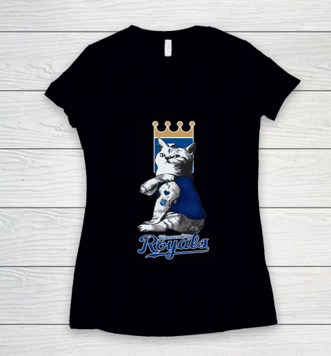 MLB Baseball My Cat Loves Kansas City Royals Women's V-Neck T-Shirt