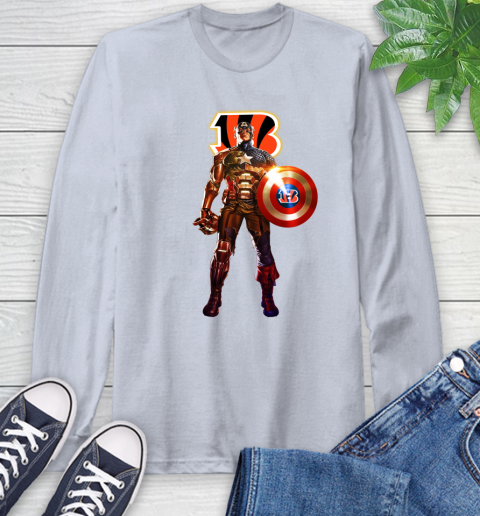 NFL Captain America Marvel Avengers Endgame Football Sports Cincinnati Bengals Long Sleeve T-Shirt 6