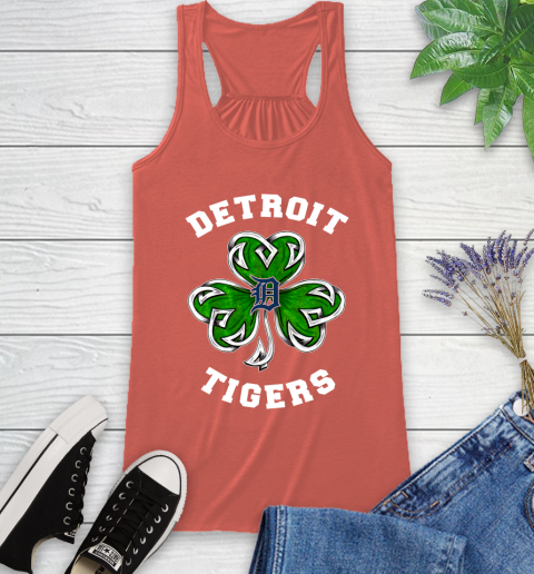 MLB Detroit Tigers Three Leaf Clover St Patrick's Day Baseball Sports Racerback Tank 3
