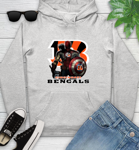 NFL Captain America Thor Spider Man Hawkeye Avengers Endgame Football Cincinnati Bengals Youth Hoodie