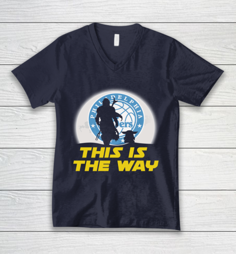 Philadelphia 76ers NBA Basketball Star Wars Yoda And Mandalorian This Is The Way V-Neck T-Shirt 2