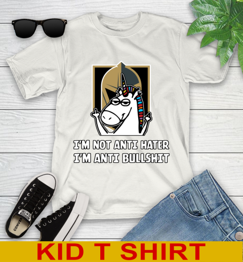 Vegas Golden Knights NHL Hockey Unicorn I'm Not Anti Hater I'm Anti Bullshit Youth T-Shirt