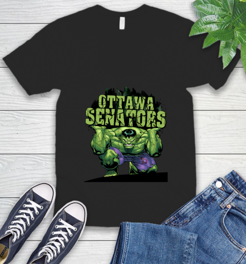 Ottawa Senators NHL Hockey Incredible Hulk Marvel Avengers Sports V-Neck T-Shirt - Image 3