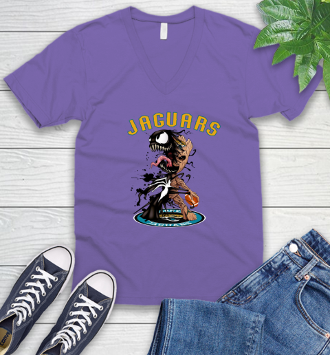 NFL Jacksonville Jaguars Football Venom Groot Guardians Of The Galaxy V-Neck T-Shirt 9