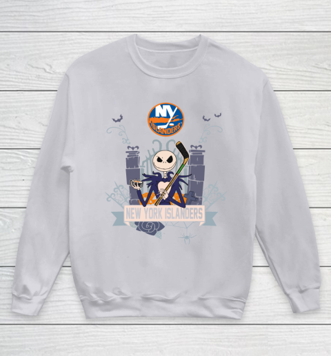 NHL New York Islanders Hockey Jack Skellington Halloween Youth Sweatshirt 3