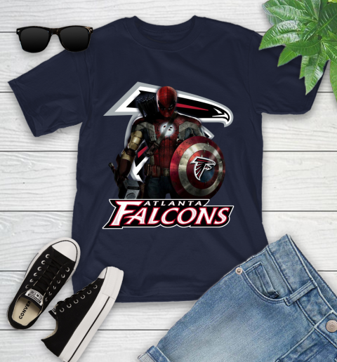 NFL Captain America Thor Spider Man Hawkeye Avengers Endgame Football Atlanta Falcons Youth T-Shirt 3