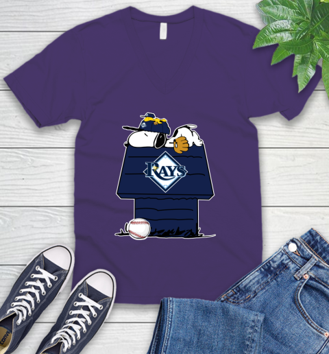 MLB Tampa Bay Rays Snoopy Woodstock The Peanuts Movie Baseball T Shirt V-Neck T-Shirt 10