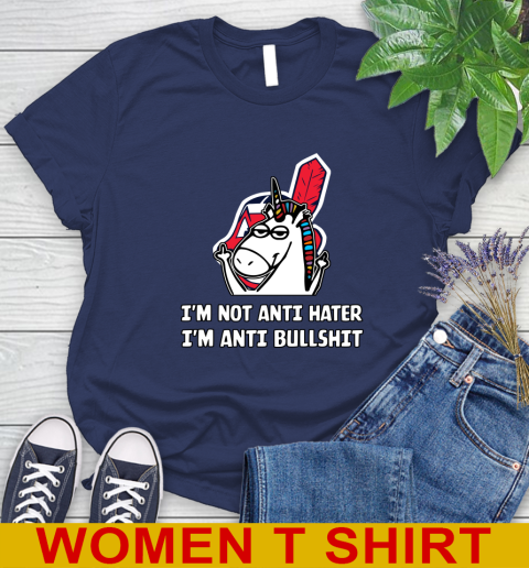 Cleveland Indians MLB Baseball Unicorn I'm Not Anti Hater I'm Anti Bullshit Women's T-Shirt 12