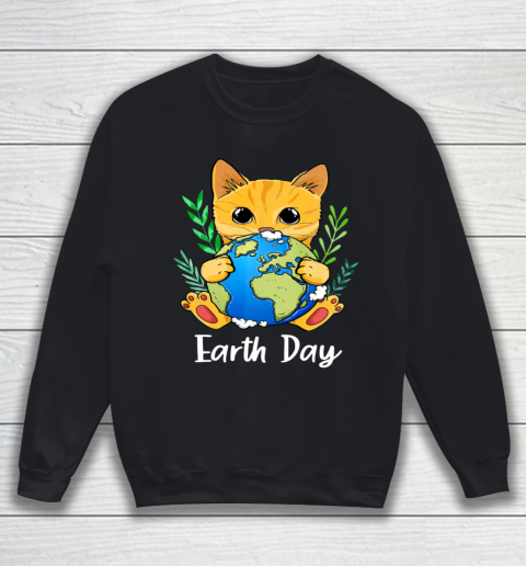 Happy Earth Day Shirt Cute Earth With Cat Earth Day 2021 Sweatshirt