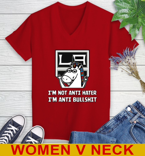 Los Angeles Kings NHL Hockey Unicorn I'm Not Anti Hater I'm Anti Bullshit Women's V-Neck T-Shirt 12