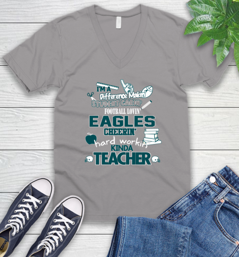 Philadelphia Eagles NFL I'm A Difference Making Student Caring Football Loving Kinda Teacher V-Neck T-Shirt 3