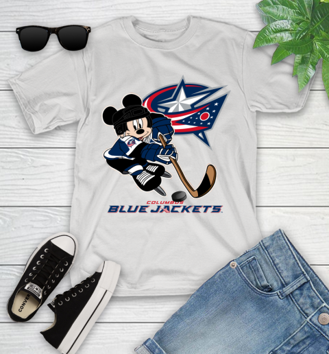 NHL Columbus Blue Jackets Mickey Mouse Disney Hockey T Shirt Youth T-Shirt