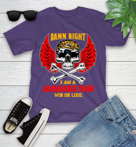 NFL Damn Right I Am A Jacksonville Jaguars Win Or Lose Skull Football Sports Youth T-Shirt 3