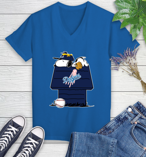 MLB Los Angeles Dodgers Snoopy Woodstock The Peanuts Movie Baseball T Shirt_000 Women's V-Neck T-Shirt 10