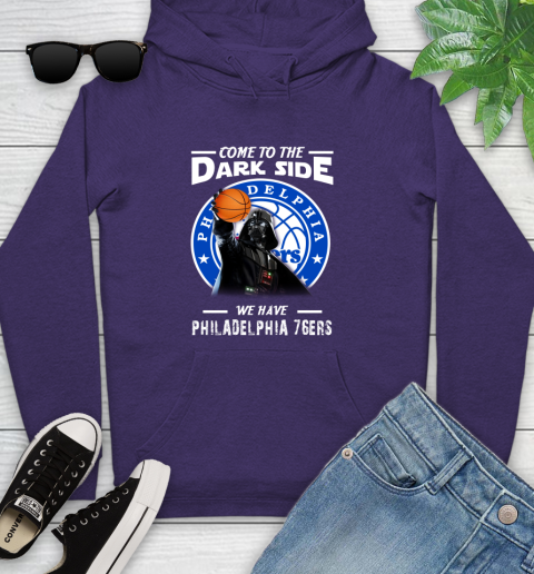 NBA Come To The Dark Side We Have Philadelphia 76ers Star Wars Darth Vader Basketball Youth Hoodie 5