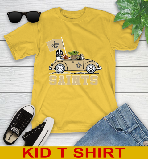 NFL Football New Orleans Saints Darth Vader Baby Yoda Driving Star Wars Shirt Youth T-Shirt 8