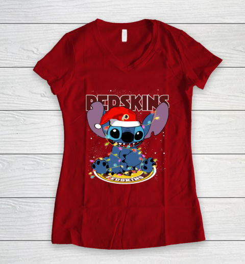 Washington Redskins NFL Football noel stitch Christmas Women's V-Neck T-Shirt 6