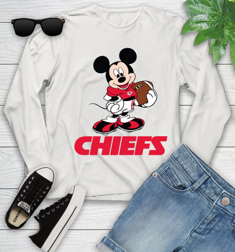 NFL Football Kansas City Chiefs Cheerful Mickey Mouse Shirt Youth Long Sleeve 12