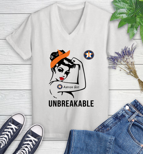 MLB Houston Astros Girl Unbreakable Baseball Sports Women's V-Neck T-Shirt
