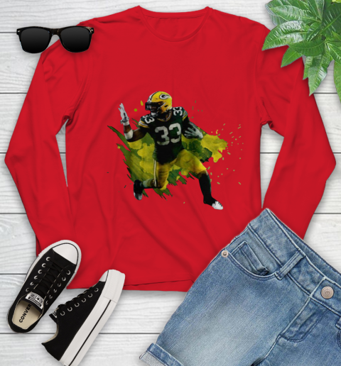 Aaron Jones Running Green Bay Packers Youth Long Sleeve 11