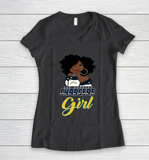 Los Angeles Chargers Girl NFL Women's V-Neck T-Shirt 8