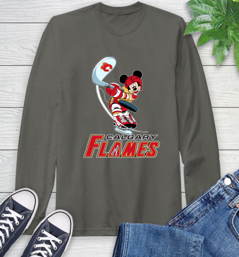 NHL Hockey Calgary Flames Cheerful Mickey Mouse Shirt Long Sleeve T-Shirt 9