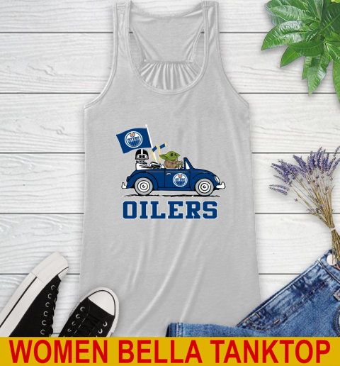 NHL Hockey Edmonton Oilers Darth Vader Baby Yoda Driving Star Wars Shirt Racerback Tank
