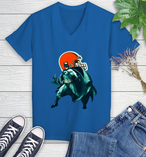 NFL Batman Football Sports Cleveland Browns Women's V-Neck T-Shirt 10