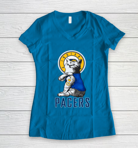 NBA Basketball My Cat Loves Indiana Pacers Women's V-Neck T-Shirt 5