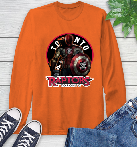 Toronto Raptors NBA Basketball Captain America Thor Spider Man Hawkeye Avengers Long Sleeve T-Shirt 5