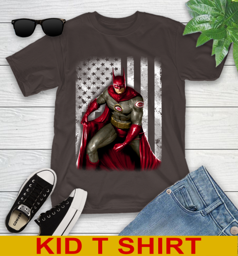 Cincinnati Reds MLB Baseball Batman DC American Flag Shirt Youth T-Shirt 6