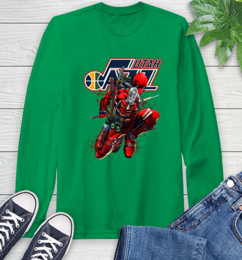 NBA Deadpool Marvel Comics Sports Basketball Utah Jazz Long Sleeve T-Shirt 7
