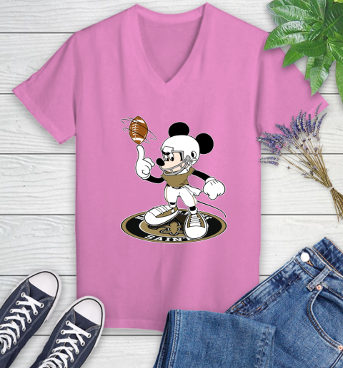 NFL Football New Orleans Saints Cheerful Mickey Disney Shirt Women's V-Neck T-Shirt 12