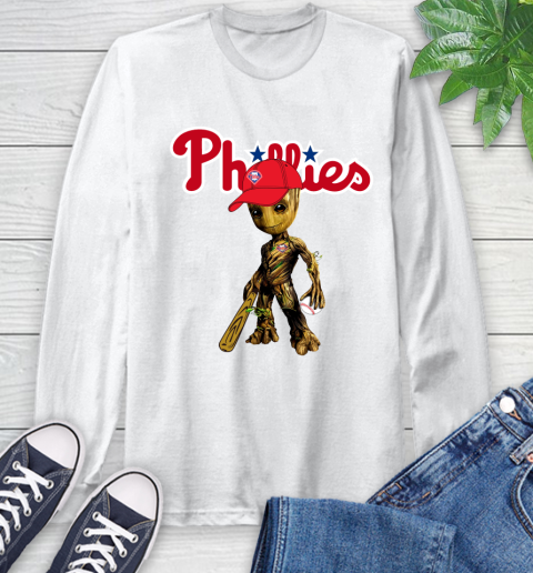 MLB Philadelphia Phillies Groot Guardians Of The Galaxy Baseball Long Sleeve T-Shirt