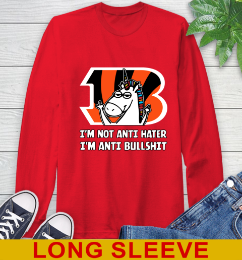 Cincinnati Bengals NFL Football Unicorn I'm Not Anti Hater I'm Anti Bullshit Long Sleeve T-Shirt 10