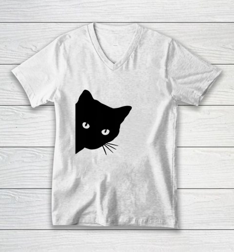 Black Cat Face Watching Funny Cat Halloween Gifts Cat Lovers T Shirt.QZSPTYUYC4 V-Neck T-Shirt