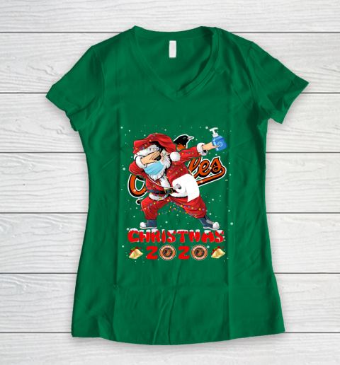 Baltimore Orioles Funny Santa Claus Dabbing Christmas 2020 MLB Women's V-Neck T-Shirt 3