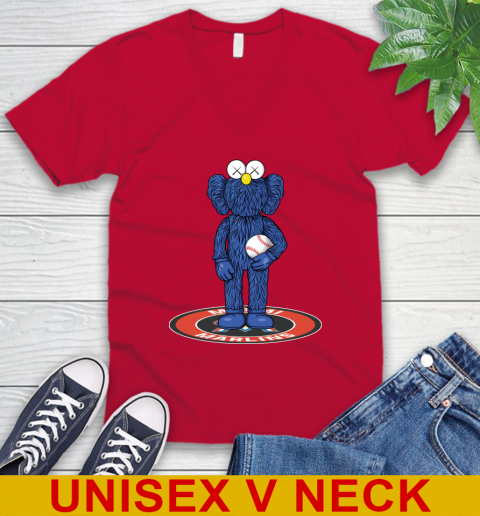 MLB Baseball Miami Marlins Kaws Bff Blue Figure Shirt V-Neck T-Shirt 7
