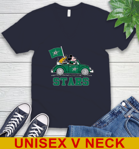 NHL Hockey Dallas Stars Pluto Mickey Driving Disney Shirt V-Neck T-Shirt 3
