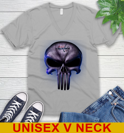Washington Capitals NHL Hockey Punisher Skull Sports V-Neck T-Shirt 3