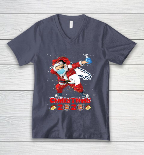 Denver Broncos Funny Santa Claus Dabbing Christmas 2020 NFL V-Neck T-Shirt 7