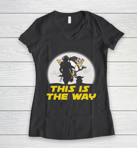 Pittsburgh Penguins NHL Ice Hockey Star Wars Yoda And Mandalorian This Is The Way Women's V-Neck T-Shirt 6