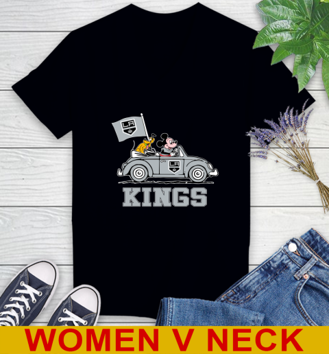 NHL Hockey Los Angeles Kings Pluto Mickey Driving Disney Shirt Women's V-Neck T-Shirt 2