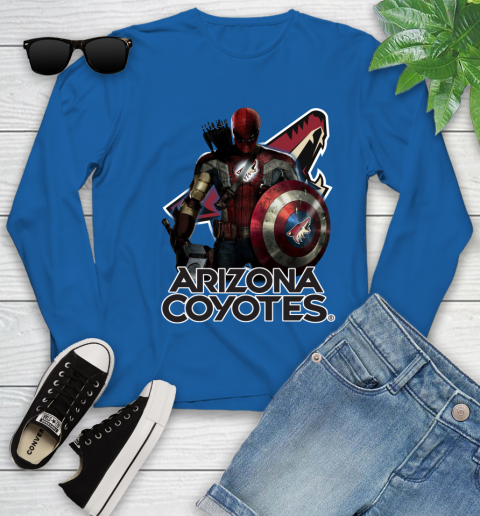 NHL Captain America Thor Spider Man Hawkeye Avengers Endgame Hockey Arizona Coyotes Youth Long Sleeve 9